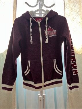 ATC Canada Maroon Zip-Up Hooded Sweatshirt